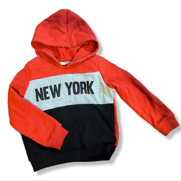 4T Hoodie Sweatshirt New York Colorblock Hoodie Sweater Red Black & Grey - Picture 1 of 6